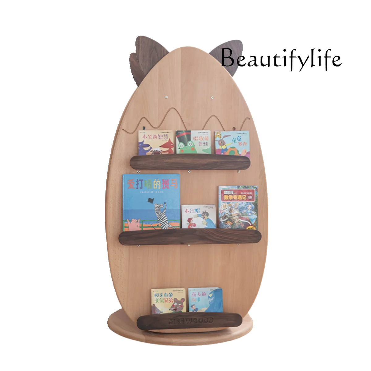 Solid wood non-falling egg bookshelf Floor-to-ceiling simple toy storage rack Kindergarten picture book rack Household bookcase