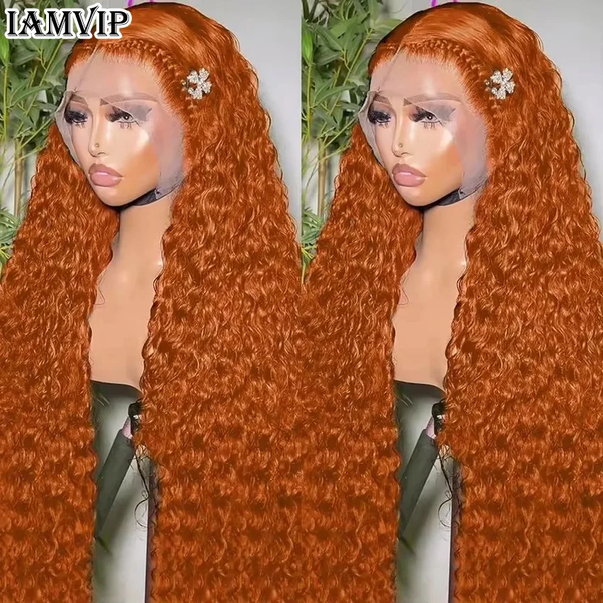 IAMVIP 13x6 13x4 Orange Ginger Deep Wave Remy Lace Front Wig Colored Curly Lace Frontal Human Hair Wigs For Women Human hair wig