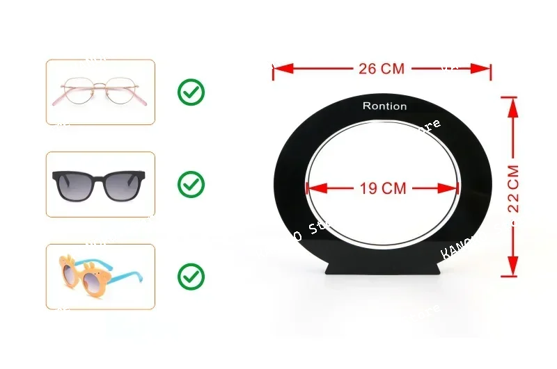 磁気浮上メガネディスプレイラック、楕円形、白く光る、自己回転メガネストア、クリエイティブ広告