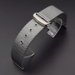 20mm 22mm Mesh Milanese Stainless Steel Watchband for Omega Seamaster 007 High-end Metal Watch Bracelet Butterfly Folding Clasp