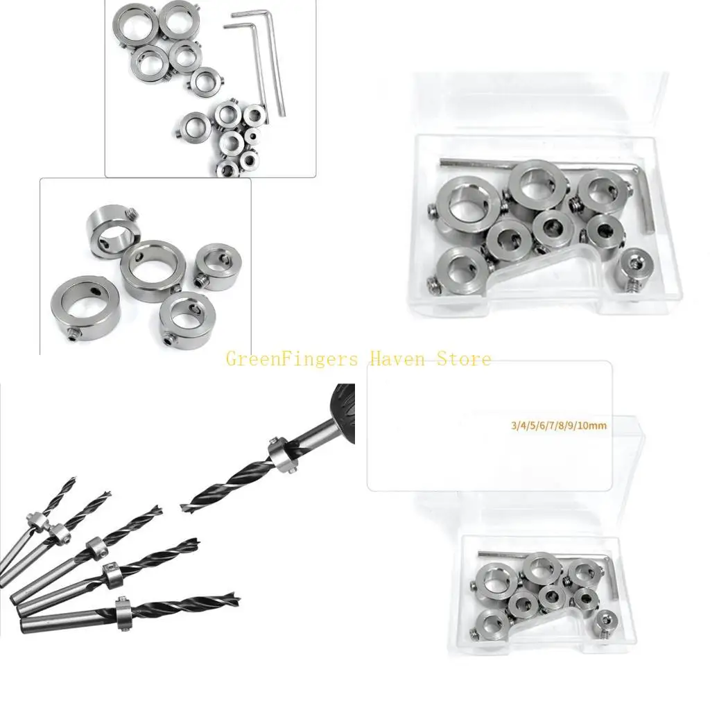

F68D 6/8/12x Tools Drill Bit Accessory Depth Stop Collar Set Locator Durable Heat Resistance Stainless Steel Ring Positioner