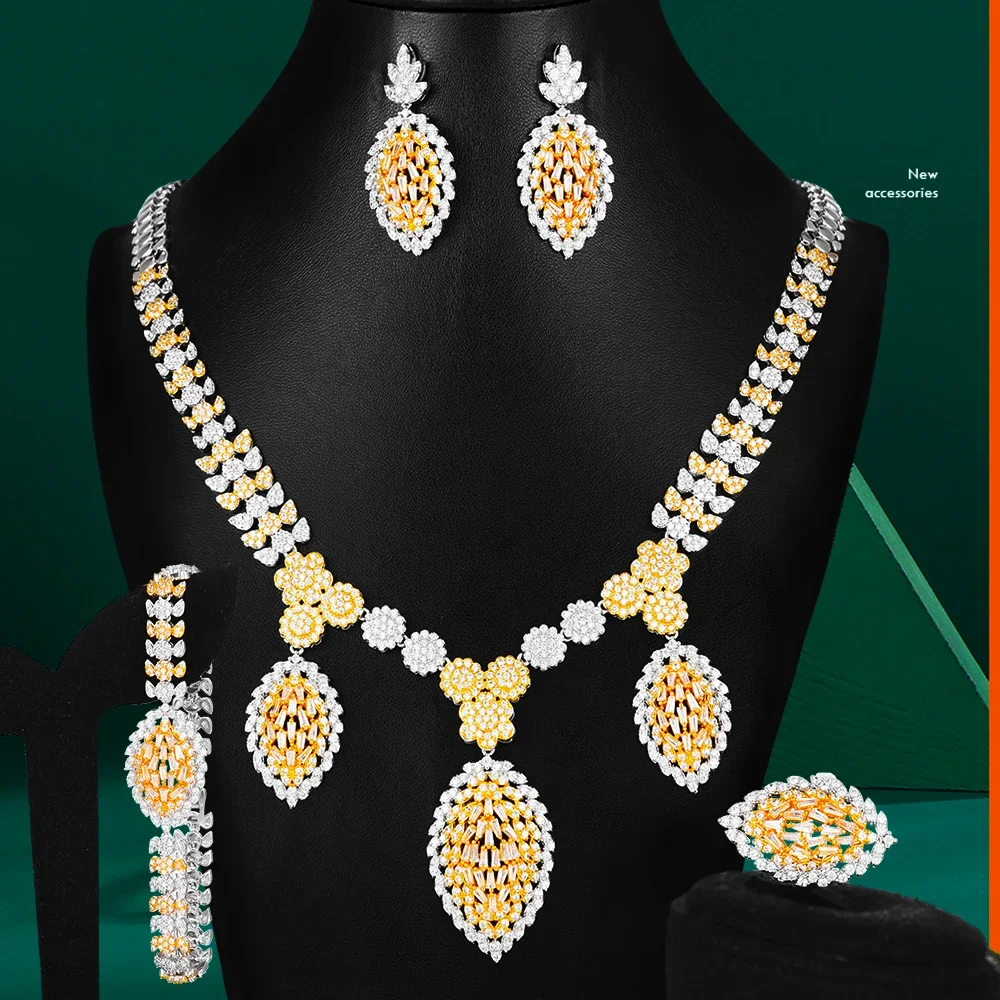 

KellyBola Nigerian Dubai Luxury Waterdrop Pendant Necklace Bangle Earrings Ring For Women Wedding African Bridal Jewelry Set