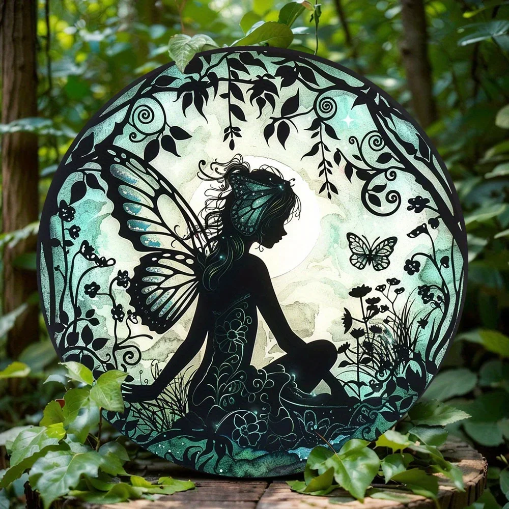 

Round Metal Aluminum Sign, Spring Fairy Theme, Tin Sign with Elf, Wall Art Decor, Plaque Gift for Mothers Day