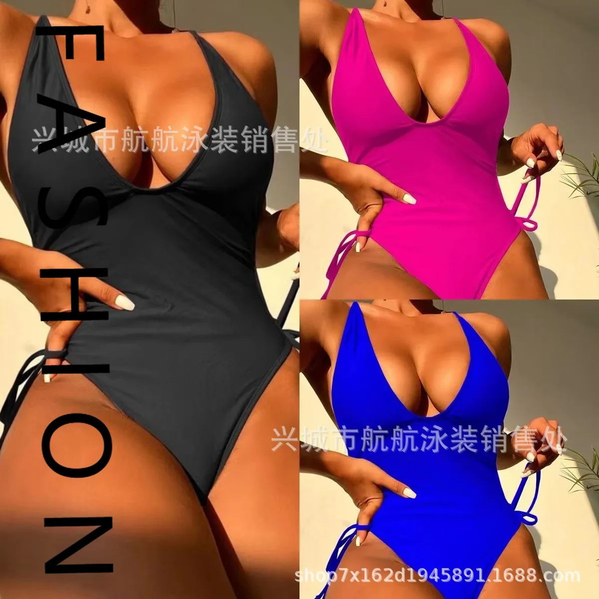 

2025 new one-piece bikini solid color bikini swimsuit female sexy straps swimsuit high waist
