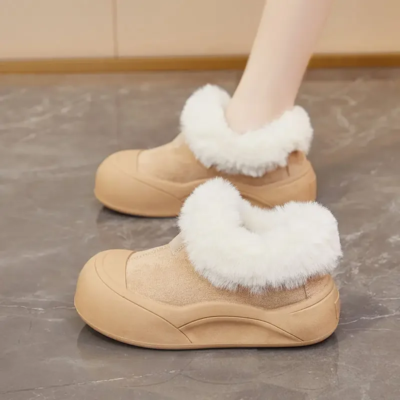 Suede Ladies Shoes Round Toe Ankle Cute Kawaii Women's Snow Boots Booties Elegant with Medium Heels Anti Slip No Slipery Fashion image 4