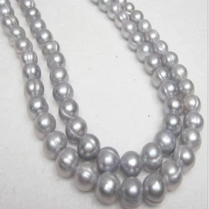 Beautiful Pearl AAA 10-11 mm Natural South Sea Baroque Grey Pearl Necklace 14k Gold 16-36inch Free Delivery