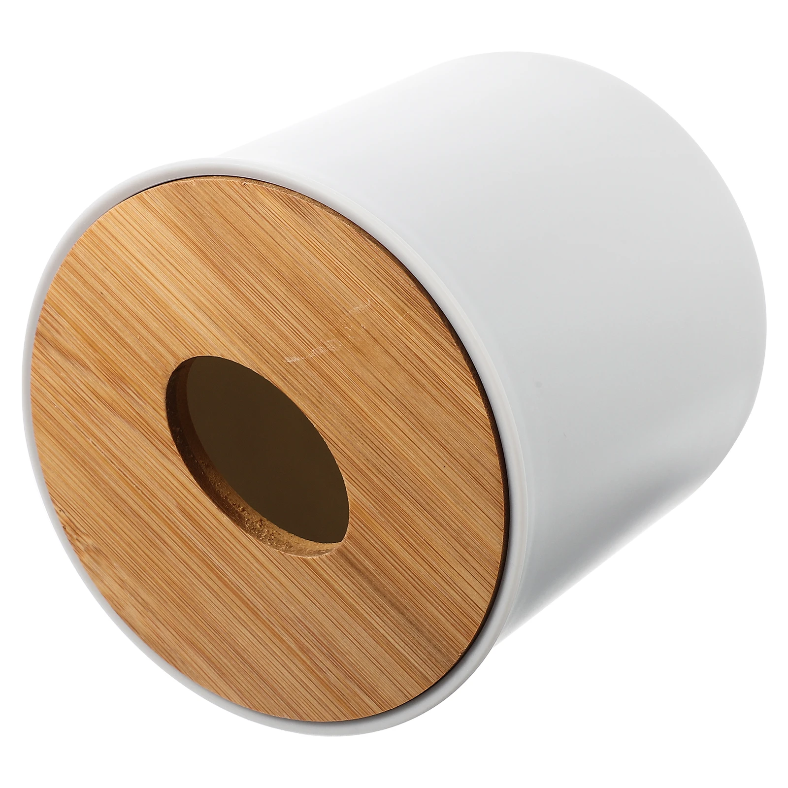 

Round Tissue Box Cover with Wood Lid Modern Style Decorative Napkin Holder for Home Bathroom Office Hotel Premium Paper Towel
