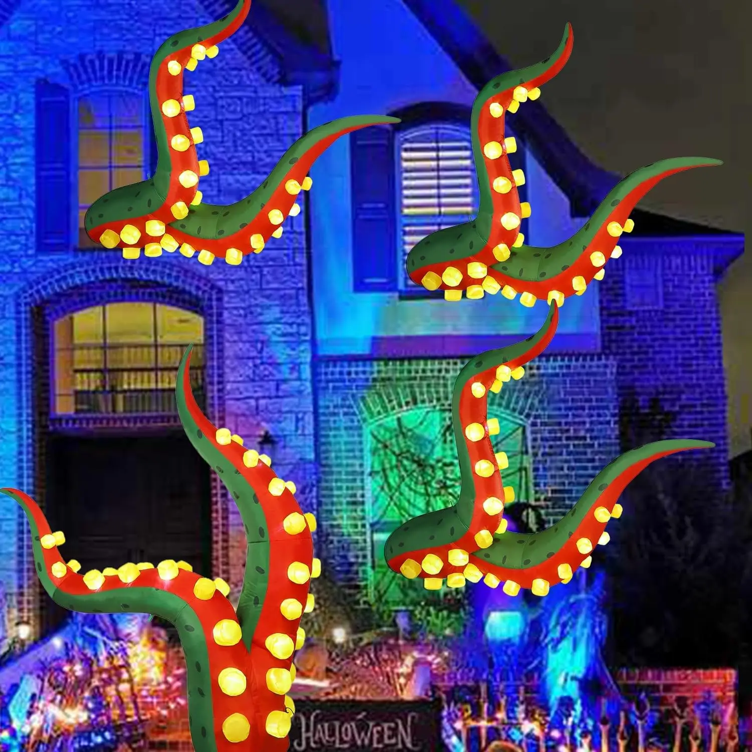 Juegoal 4Pack Halloween Decorations 5.6FT Tall Inflatable Lighted Octopus Tentacle, Octopus Legs Build-in 33 LED, Animated Hallo