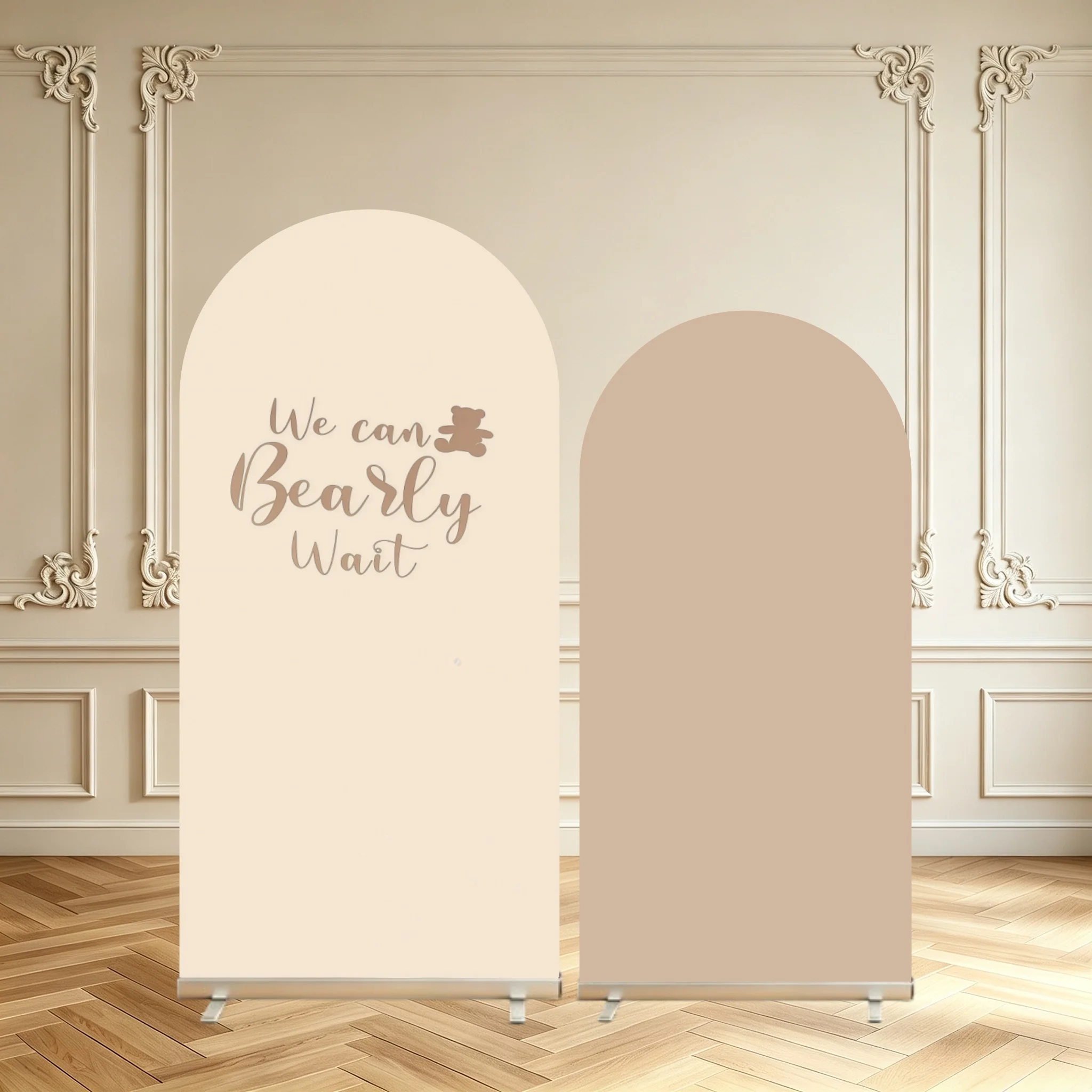 Capa de Fundo para Arco Temática Chá de Bebê Urso - Já Podemos Esperar! Decoração de Aniversário de Recém-Nascido, Capa de Fundo para Arco Dupla Face