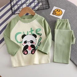 Bebê meninos e meninas dos desenhos animados animal o-pescoço t-shirt, pijama quente, tops e calças, conjuntos de roupas infantis, roupa interior outono, bonito, novo