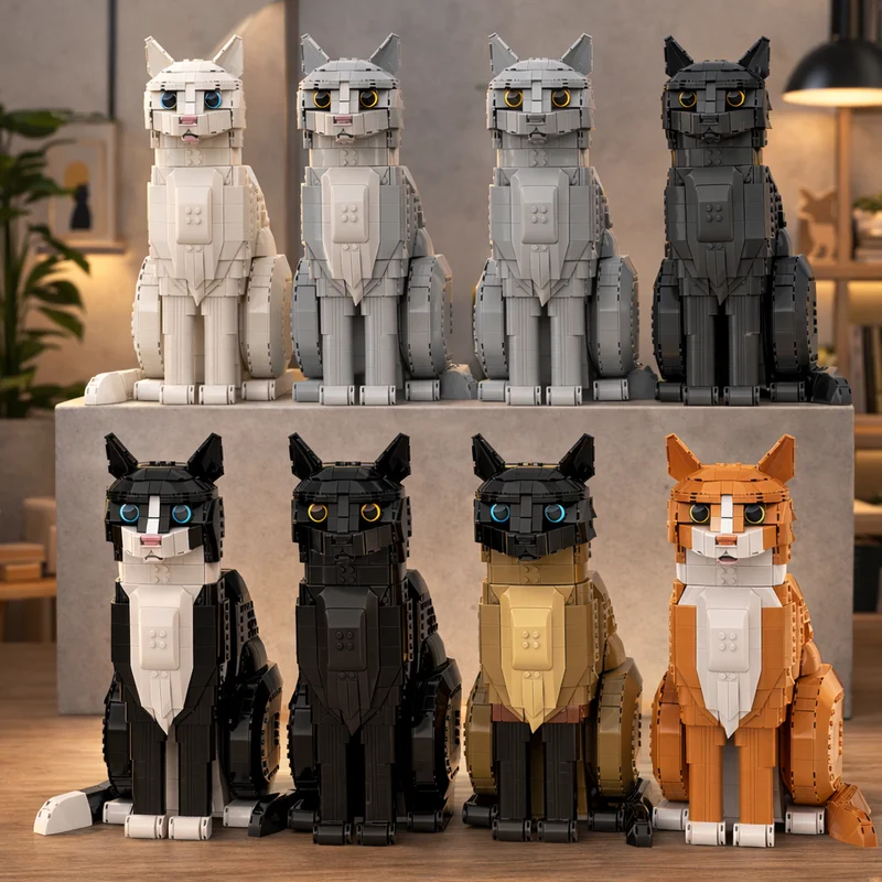 2026 New Ideas Orange Cat Tuxedo Cat Animal Model Building Blocks Assemble Cute Cartoon Bricks Puzzle Toys For Children Gifts