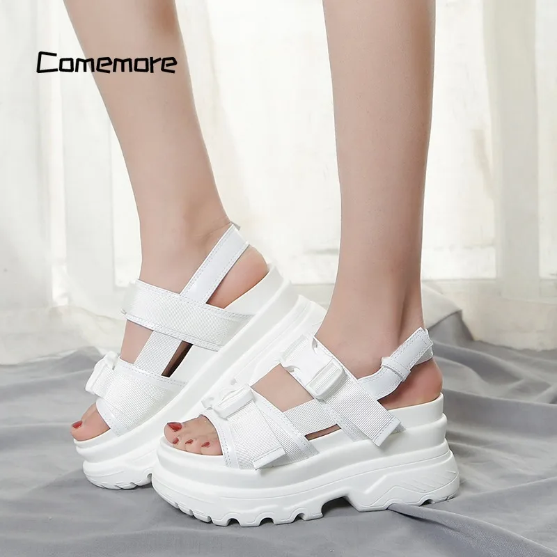 Comemore Thick Soled Sandals Woman Summer Sneakers Platform Women\'s Shoes White 2024 Trend Wedge Heels Height Increaming Buckle