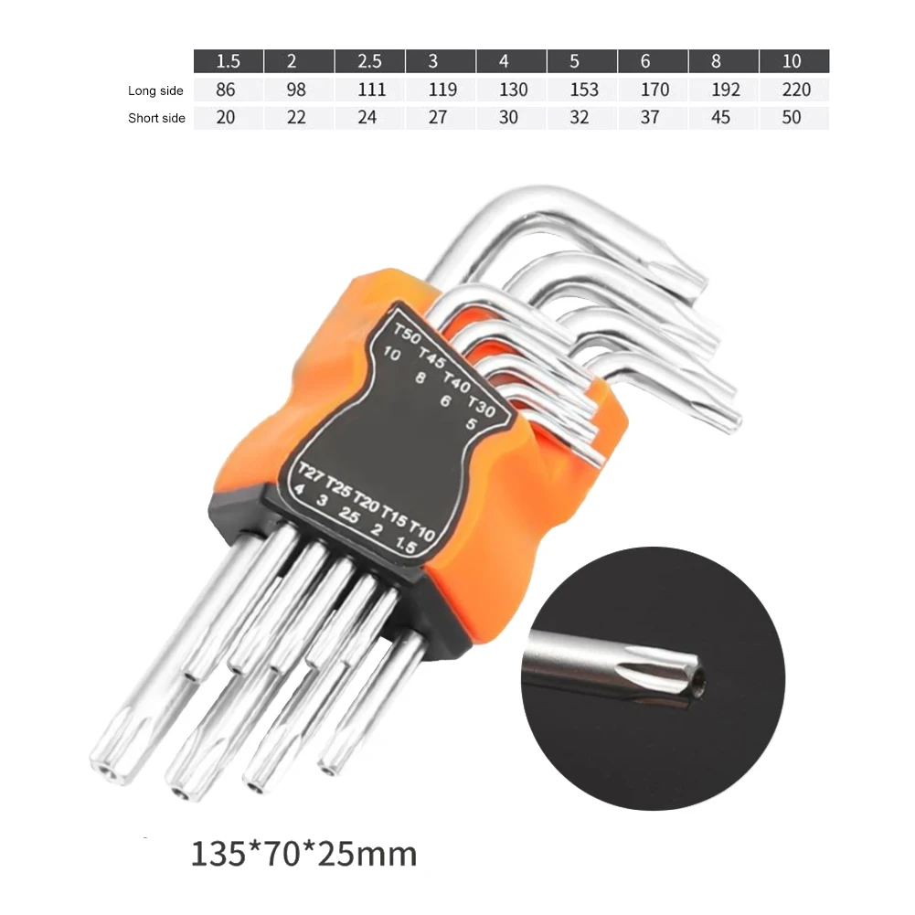 9PCS L Type Double-End Screwdriver Hex Wrench Set A-llen Key Hexagon Flat Ball Torx Star Head Spanner Key Set Hand Tools