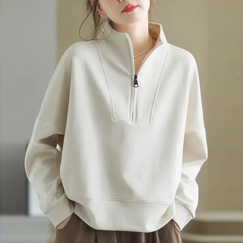 Stand-collar Half-zipper Sweatshirt Women Autumn Winter Long-sleeved Pullover Casual Top Loose Women's Clothing