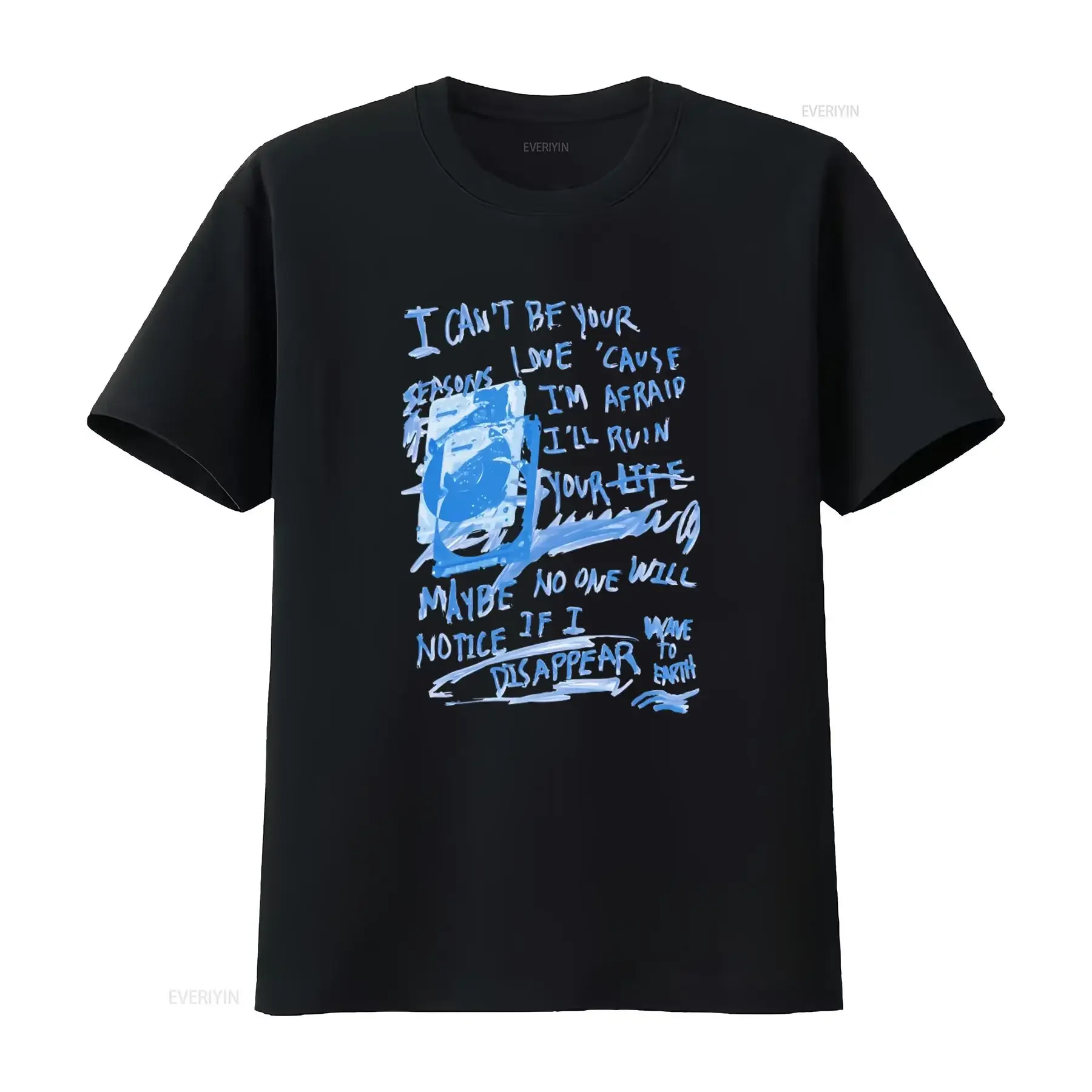 Wave to Earth Seasons Lyrics Fan Art Heavy T Shirt I Can't Be Your Love Design vintage Washed homme Top For Everyday Wear