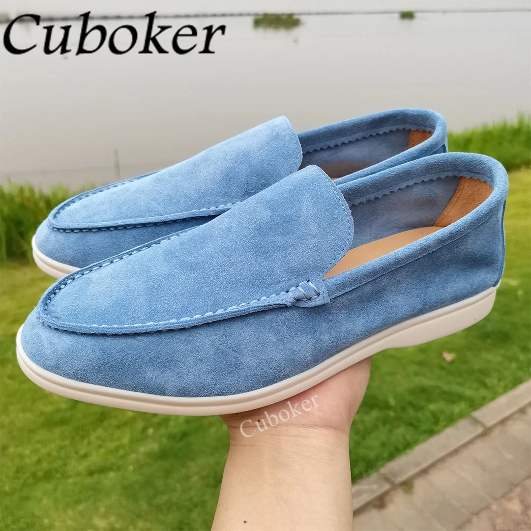 2021 Brand Runway Men Flat Causal Shoes Kidsuede Round Toe Male Loafers Slip-on Spring Summer Outside Walking Shoes For Men