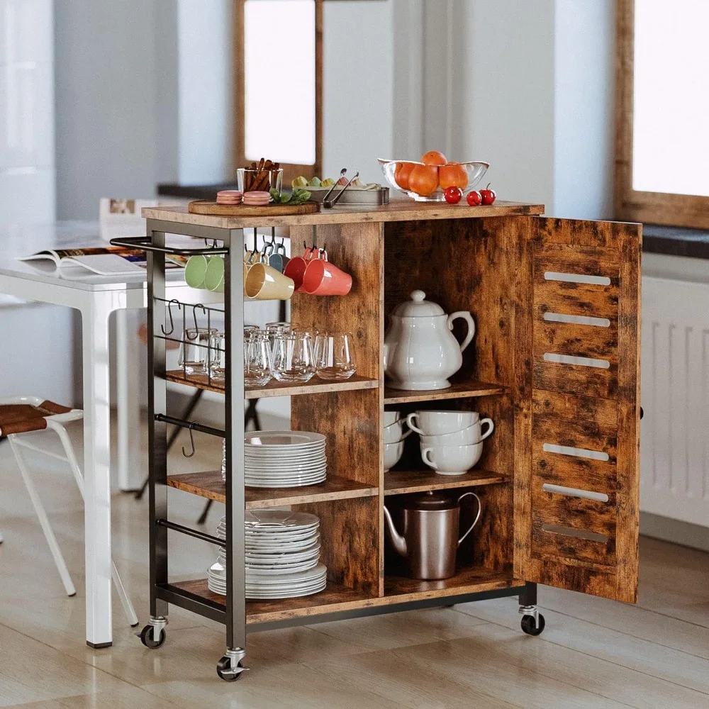 IRONCK Armadietto portaoggetti con ruote, armadietto da cucina multiuso con ripiani, gancio per tazza con maniglia per carrello rimovibile, armadio per