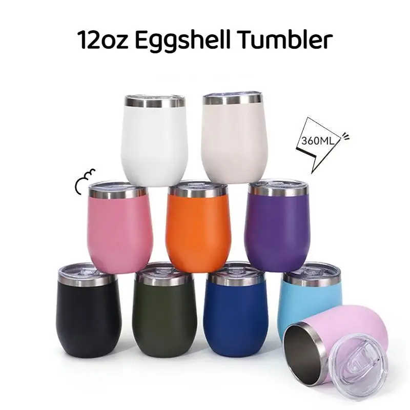 1Pcs Cold Or Hot Stainless Steel Thermal Cup 360mL With Transparent Lid U-shaped Vacuum Egg Shell Cup