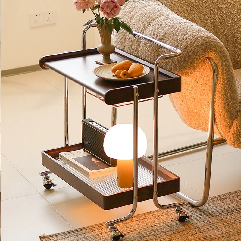Medieval solid wood coffee table removable sofa side trolley bedside storage