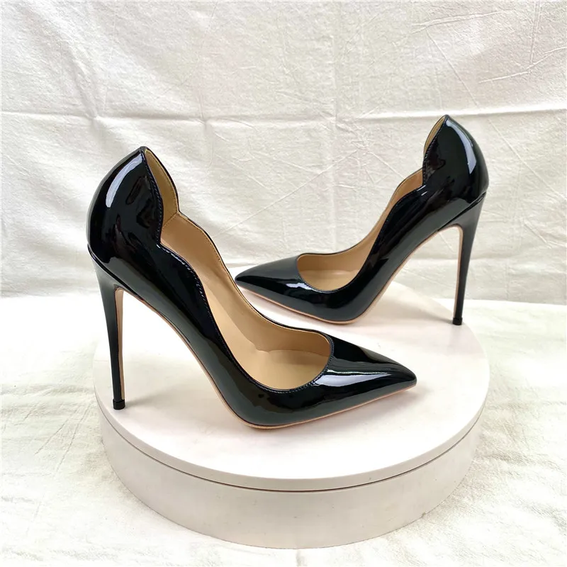 KeShangJjia Black Women Patent Curl Cut Pointy Toe Stiletto Pumps Chic Ladies Ultra High Heel Shoes Customize 33-46 Yards