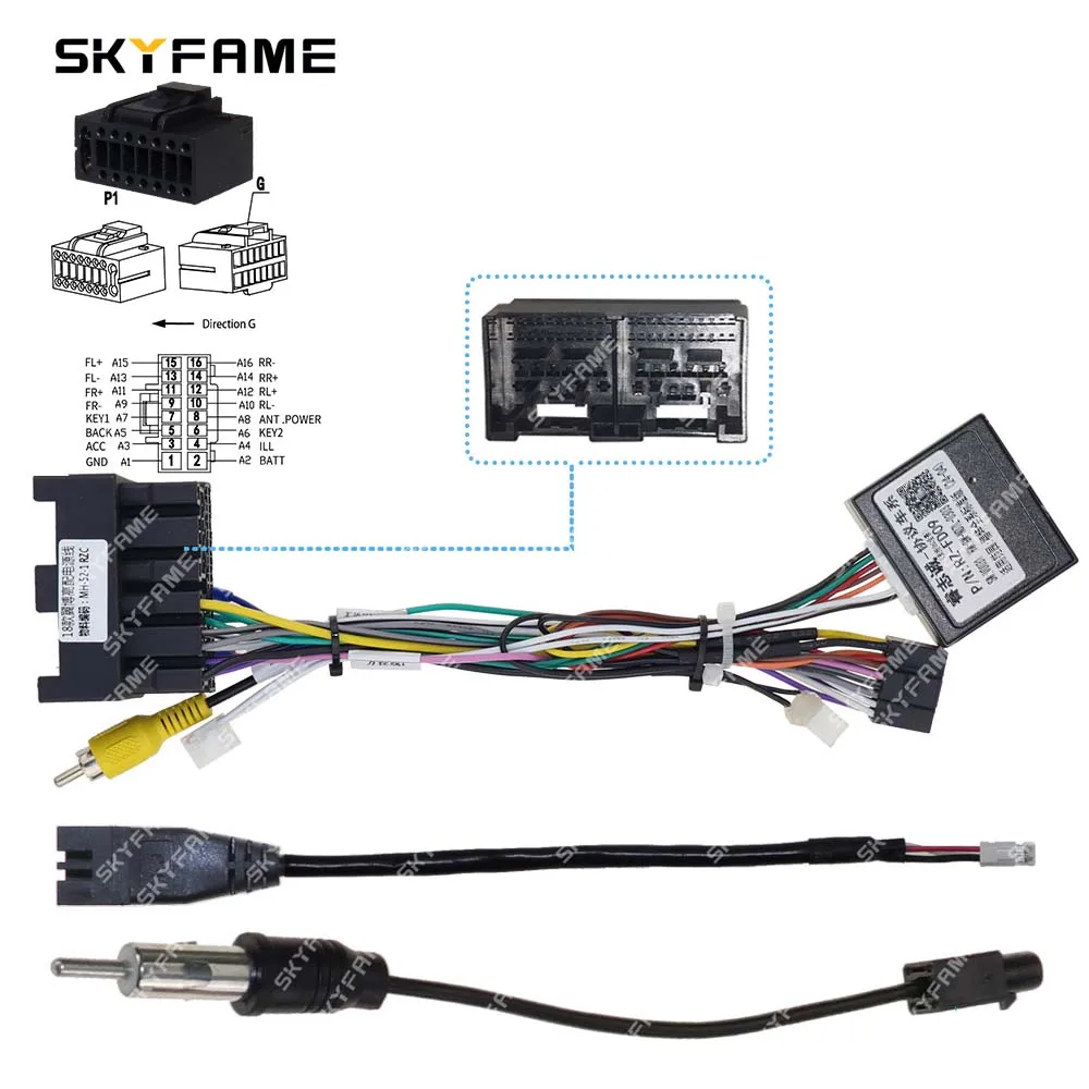 SKYFAME Car 16pin Wiring Harness Adapter Canbus Box Decoder Android Radio Power Cable For Ford Ranger Ecosport RZ-FD09