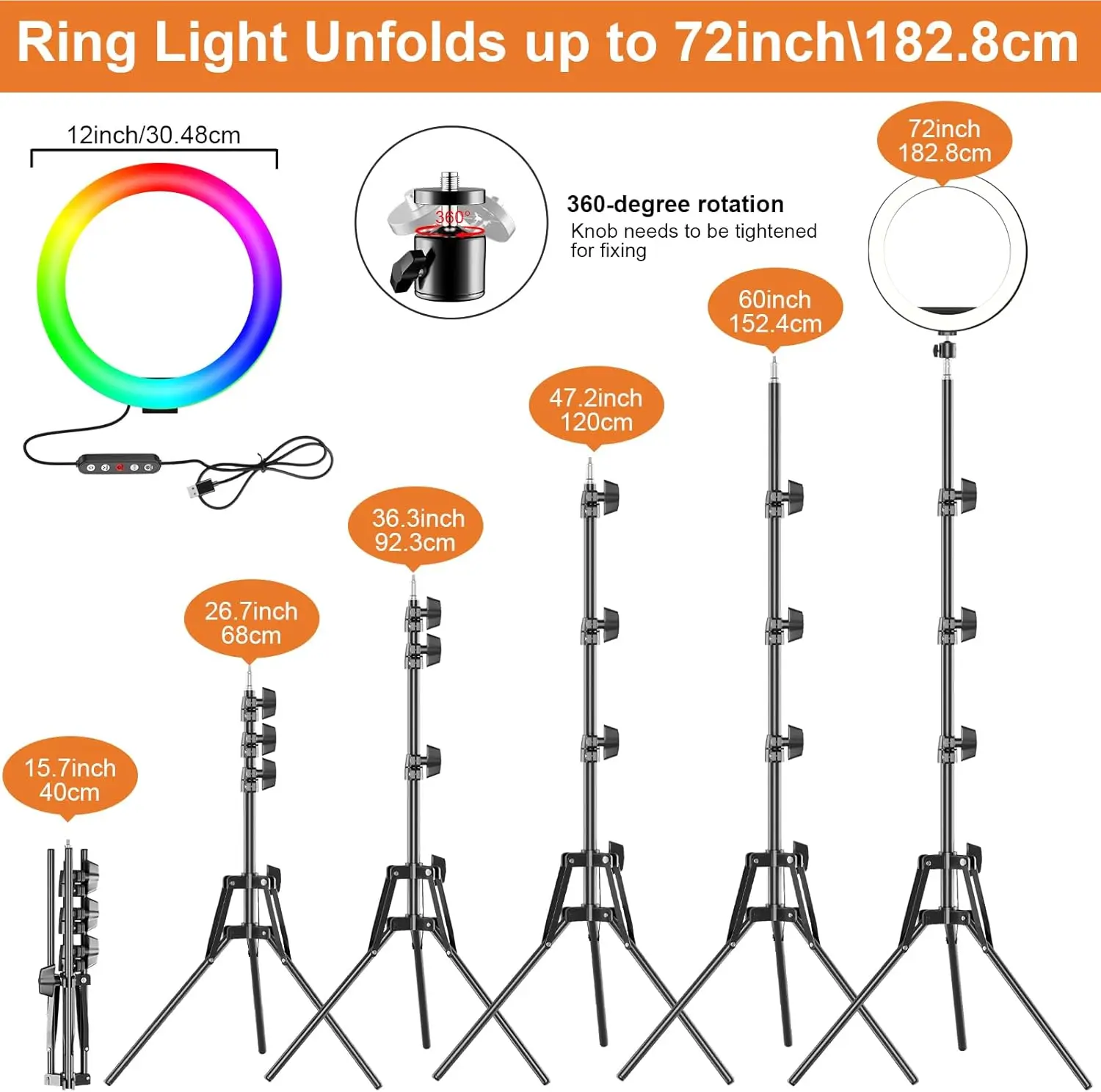 10" Selfie Ring Light with Tripod Stand and Phone Holder 38 Colors Dimmable LED Ring Light for iPhone & Android,YouTube, Makeup