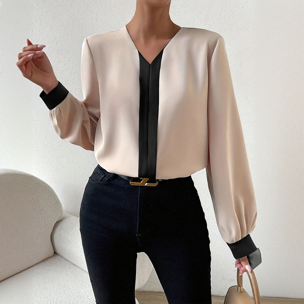 

Повседневное весеннее платье с высоким воротником, осенняя маленькая рубашка, женский топ обычного кроя, модный элегантный стиль на весну и осень