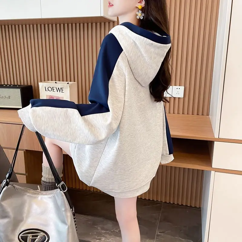 Vrouwen Blokkeren Sweatshirt Met Capuchon Loose Fit Herfst 2025, Oversize Vintage Hip Hop Hoodies Trendy Jas Dikke Top Streetwear Herfst