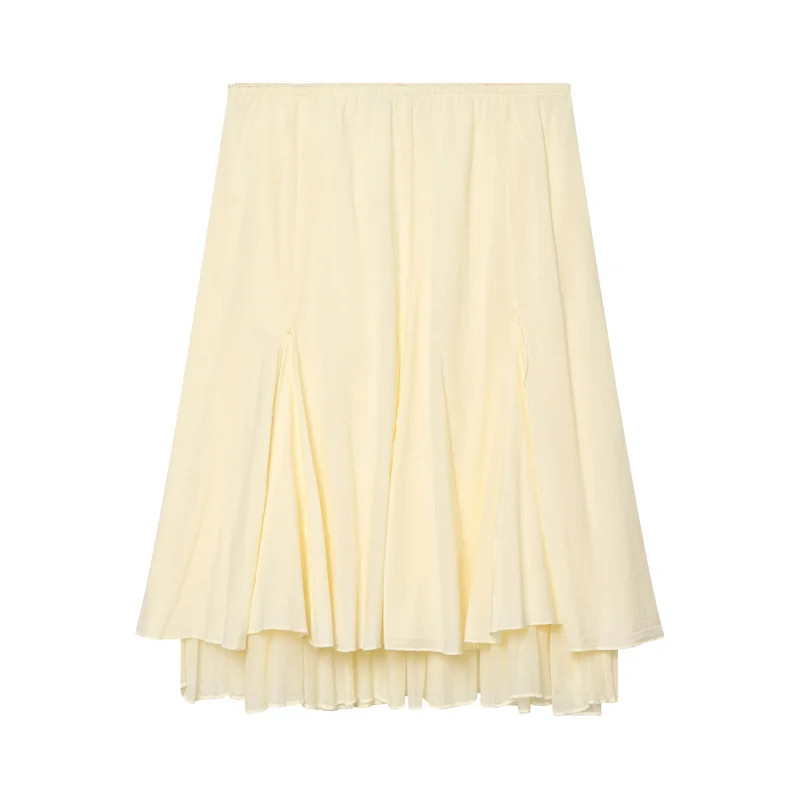 Women's Skirt 2026 Summer New Yellow Double-Layer Ruffled Loose Long Skirt Casual Fashion Versatile Style