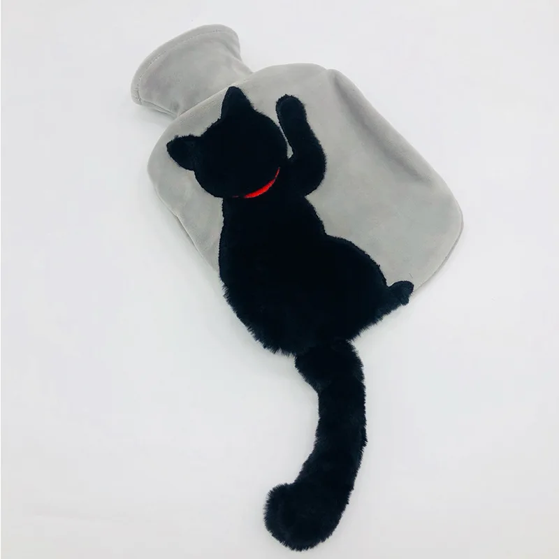 Creative Cat Tail Hot Water Bottle for With Cover Soft Plush Cute Winter Hand Warmer Water-filling Hot Water Bag for Period Pain