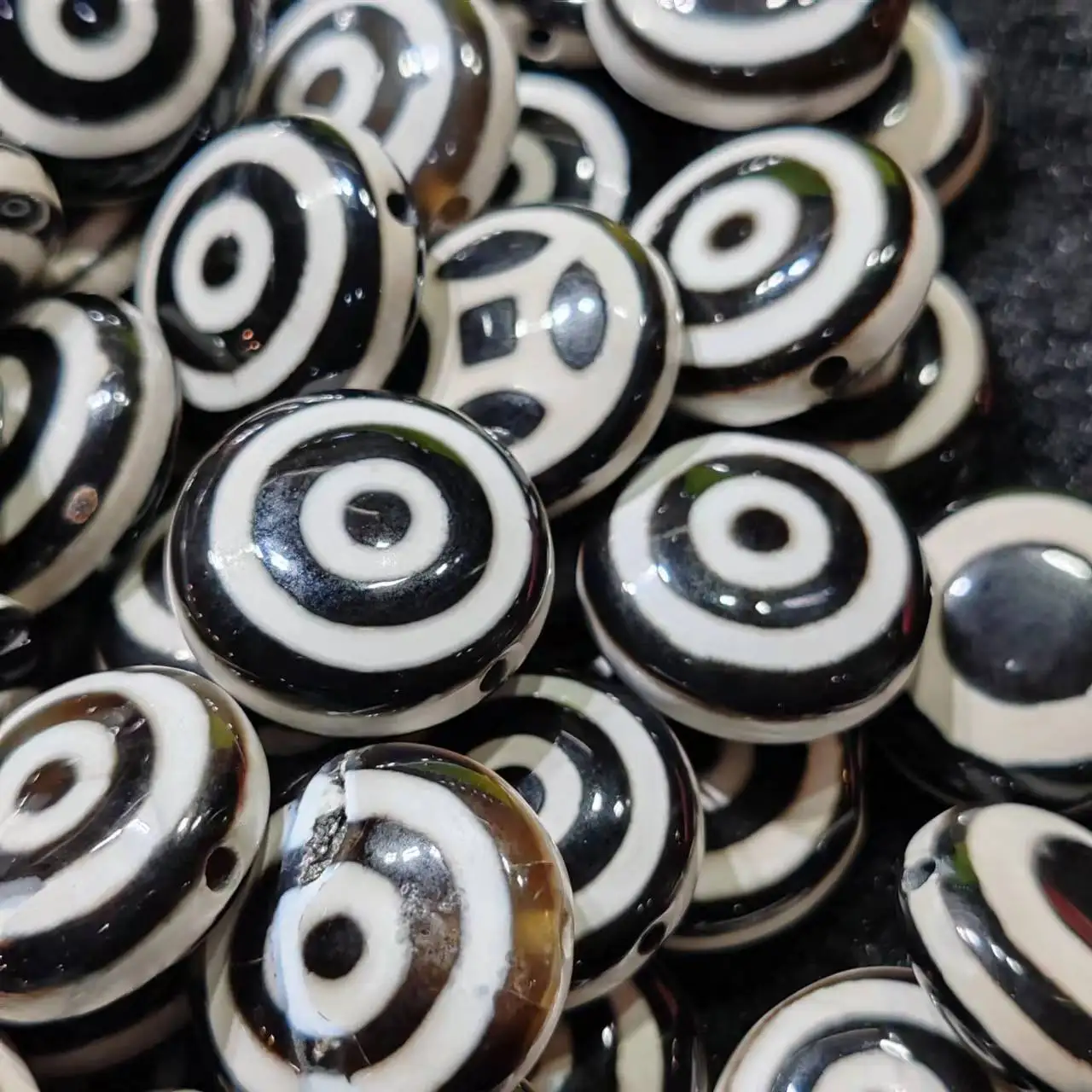 100Pcs Tibetan Ethnic Black And White Copper Coin Sheep Plate Eye Sky Eye Agate Sky Pearl Necklace Pendant Diy Accessories Dzi