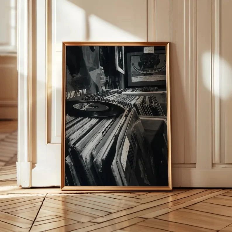 Modern Vinyl Record Store Black White Photo Wall Art Print Canvas Painting Poster Picture For Living Room,Bedroom Home Decor view 2