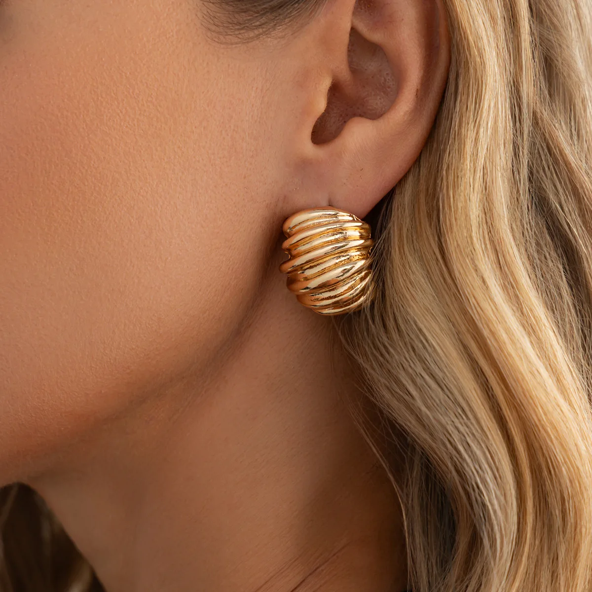 Spiral Thread Geometric Earrings Twisted Wrapped  Commuter Premium for Women Daily Office C Shape Stainless Steel Silver