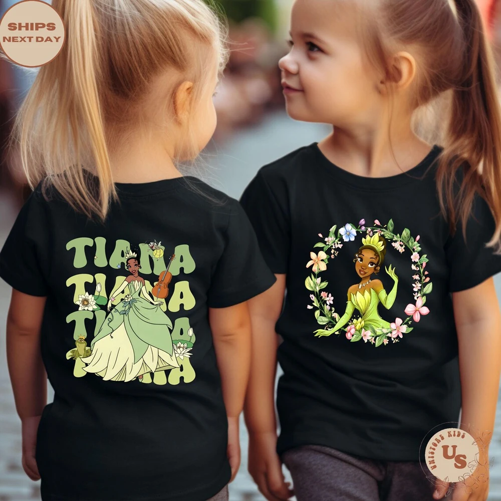 

Children's Princess Tiana Toddler Tee Boy's Girl's Floral Tiana T-shirt Princess Tiana Princess Kid'sTiana And Frog T Shirt