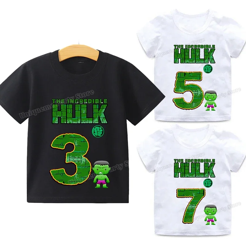 Marvels Hulk Baby Birthday Number T-Shirt Boy Cotton T Shirts Cartoon Children Short Sleeve Kid Tees Tops  Summer Clothes Gift