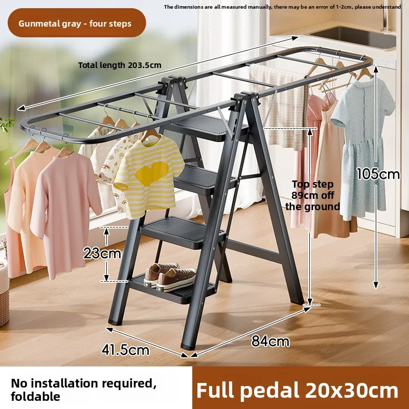 Internet Celebrity Household Goods Ladder Drying Rack Telescopic Drying Rack Mobile Household Ladder Dual-purpose Ladder