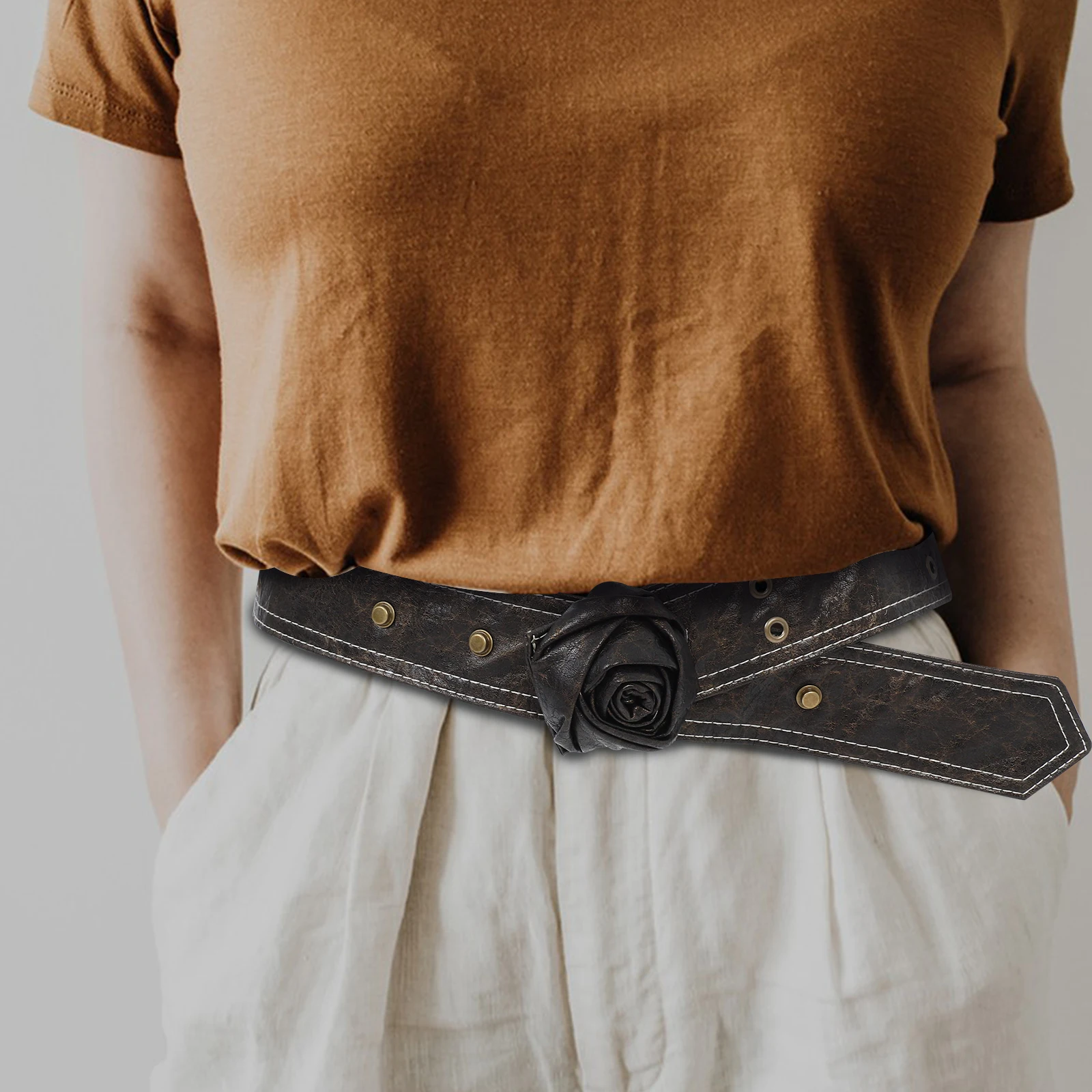 

Adjustable Pu Rose Flowers Waist Retro Snap Button Cinch Belt For Women Wide Waistband Vintage Floral Buckle Belt Prom Dress