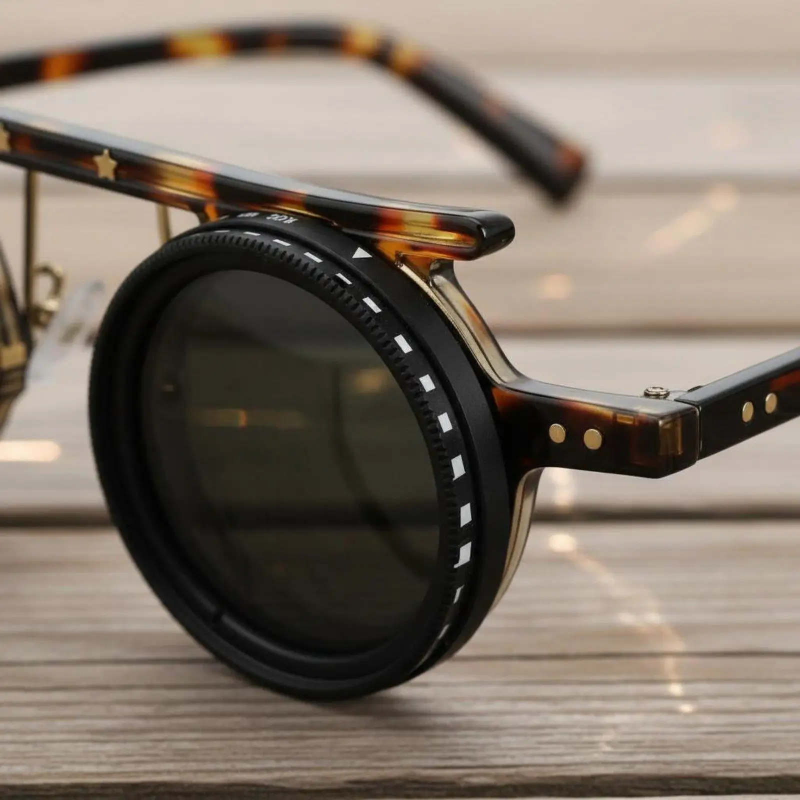 Polarized Steampunk Sunglasses Round Adjustable ND Protection Luxury Design Eyewear for Fishing Driving Outdoor Enthusiasts