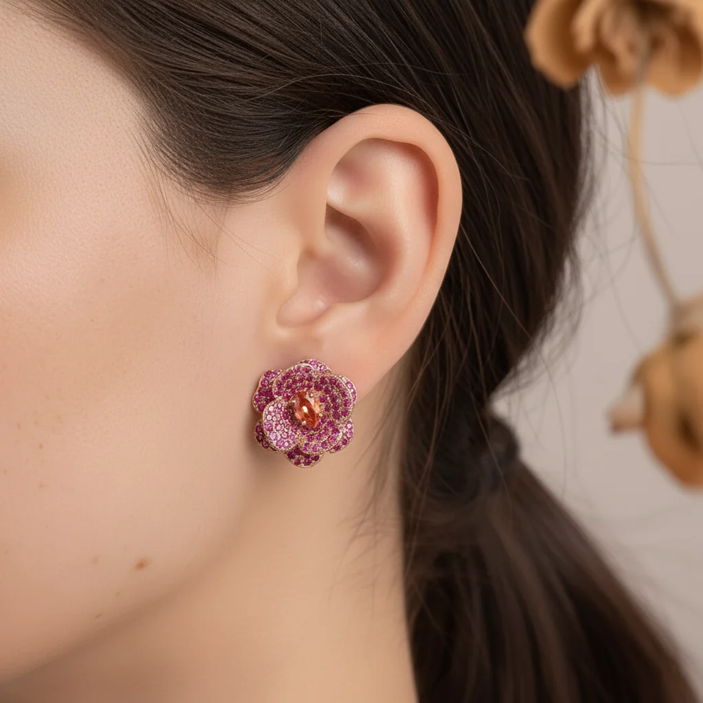 

Элегантные серьги-гвоздики цвета розового золота с рубиновым цирконом для женщин - Искрящиеся цветочные украшения для повседневного ношения