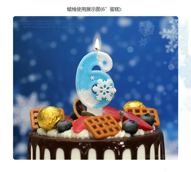 Blaue Schneeflocke Geburtstag gefrorene Kerzen 0-9 Nummer Kuchen Kerze Prinzessin Kuchen Topper Geburtstag Party Dekoration Party Kuchen liefert – Detail 3