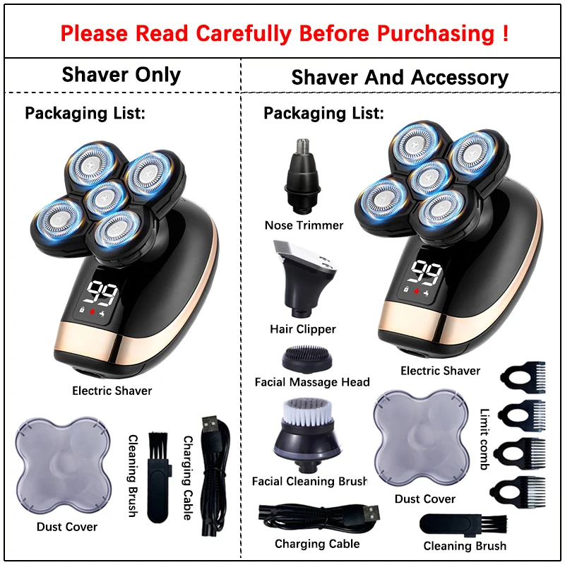 5 IN 1 Electric Razor Electric Shaver Rechargeable Shaving Machine for Men Beard Razor Wet-Dry Dual Use Waterproof Fast Charging