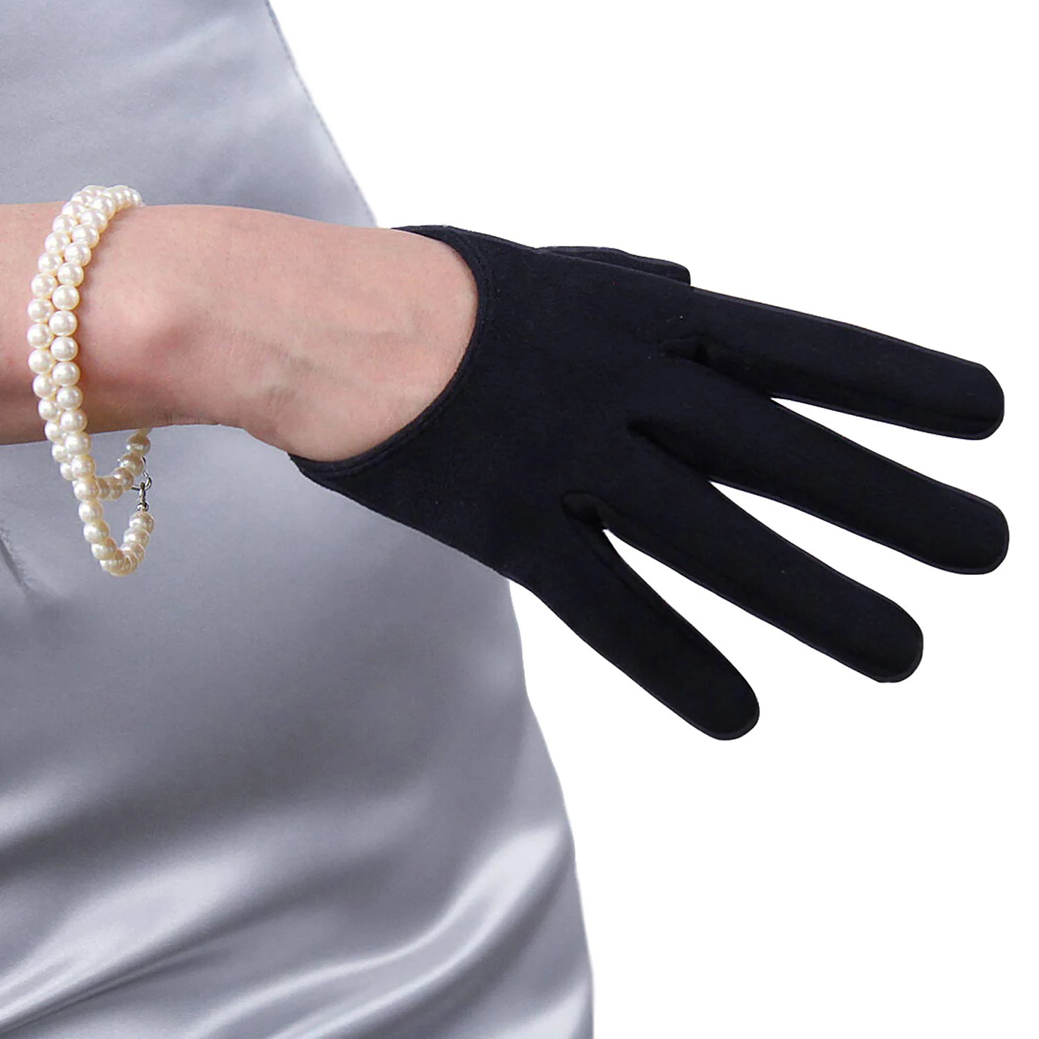 DooWay Women Black Suede Gloves Faux Leather 13cm Extra Short Double-faced Usual Cold Weather Fashion Driving Cosplay Gloves