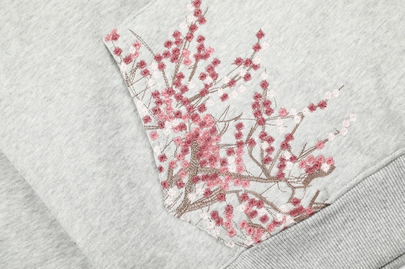 Pflaumenblüten-Stickerei Amerikanischer Streetwear-Hoodie für Männer, Oversized Pullover-Sweatshirt, Locker Sitzend, Urban Wear, Lässige Kapuzenpullover – Detail 6