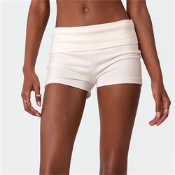 Women Seamless Low Rise Lounge Shorts Y2k Fold Over Skinny Shorts Summer Casual Female Boyshorts Pjs Sleepwear