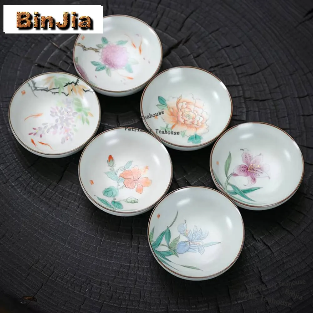 60ml Handmade Ru Kiln Porcelain Teacup Pure Hand Painted Carp Tea Pair Cup Tasting Koi Master Cup Puer Tea Bowl Kung Fu Teset