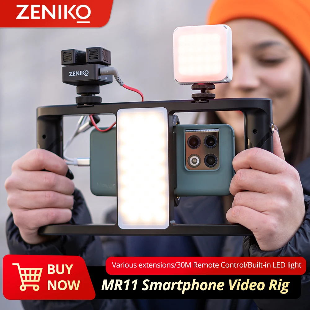 ZENIKO ZVK1 Phone Vlog Video Cage Kit With OC-D1 Weawireless Microphone VM01 Shotgun Mic VS5R RGB Video Light VC3 BI Fill Light
