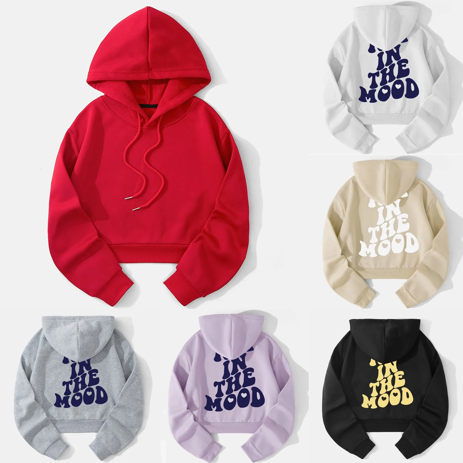 

Women's Pullover Hoodies Women Casual Letter Print Hooded Loose Sweatshirt Strap Split Long Sleeve Crop Top Sweatshirt Blank