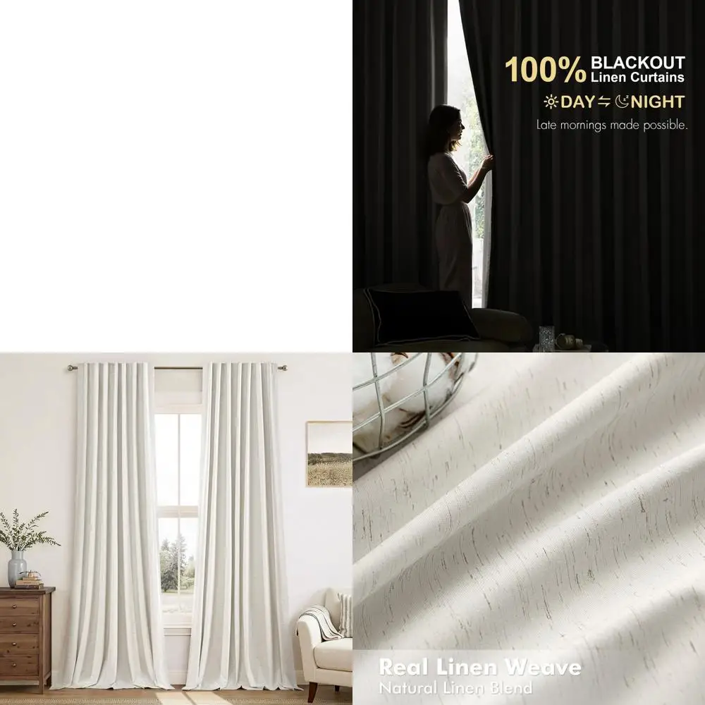 

Шторы блэкаут из 100% льна, длина 233 см, комплект из 2 панелей, плиссировка «пинч-плисс», крючки и кольца, термоизоляция, для спален и гостиных