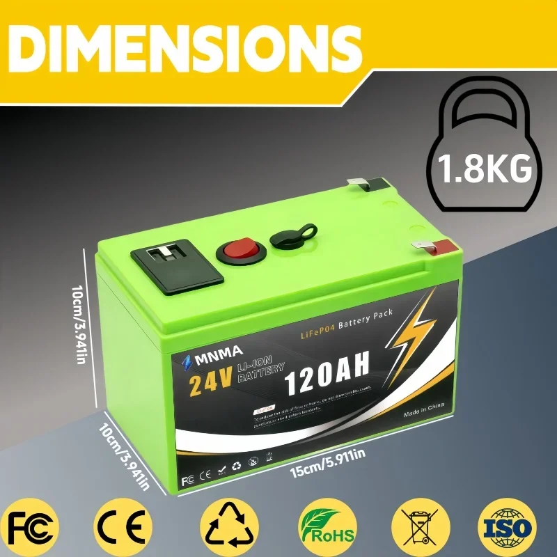 New 24V 100Ah 120Ah LiFePO4 Battery, Built-in 200A BMS Rechargeable Battery for Inverter Solar RV No Tax with charger