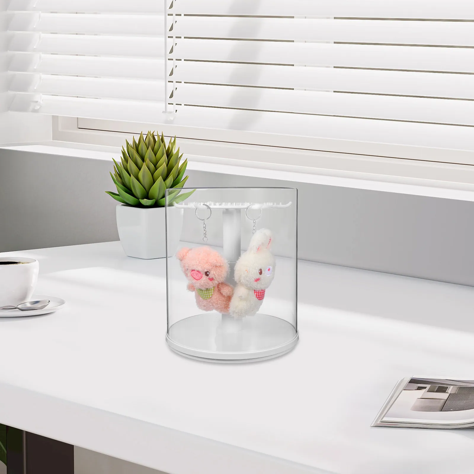 Rotatable Clear Display Case Desktop Organizer Rotating Base Mini Action Figures Showcase Collector Storage Case